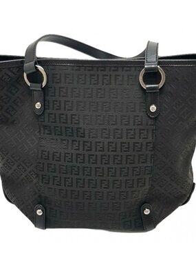 Vintage Fendi Zucchino Black Jacquard Canvas FF Logo Tote